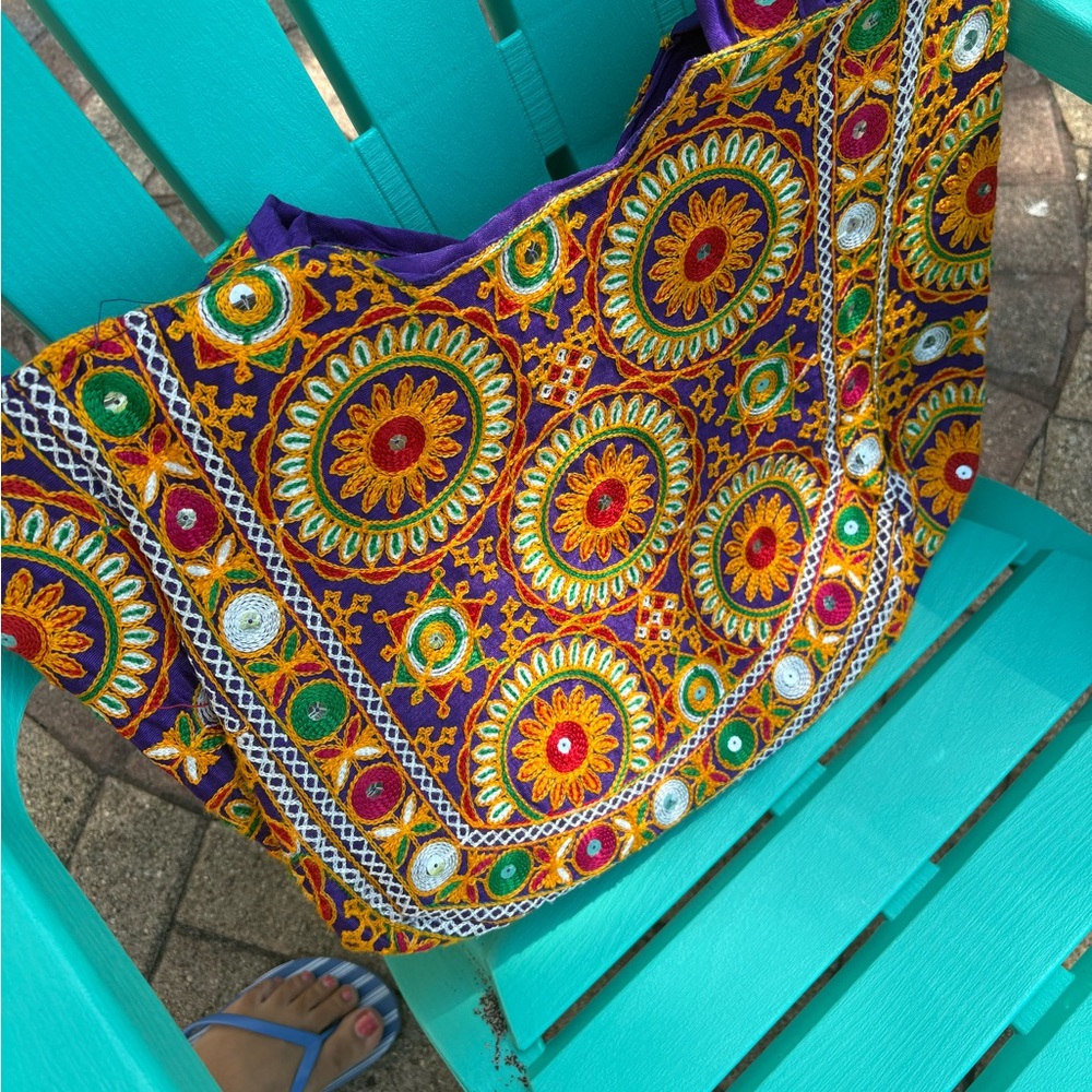 Handmade cotton multicolored Embroidered Tote Bag with mirror work